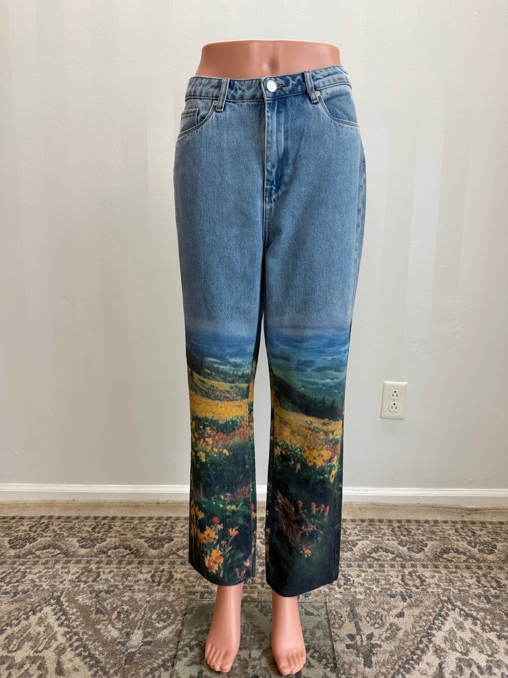 NWT BLANKNYC The Madison Crop Jeans High Rise Landscape Floral Print Sz 30 Boho